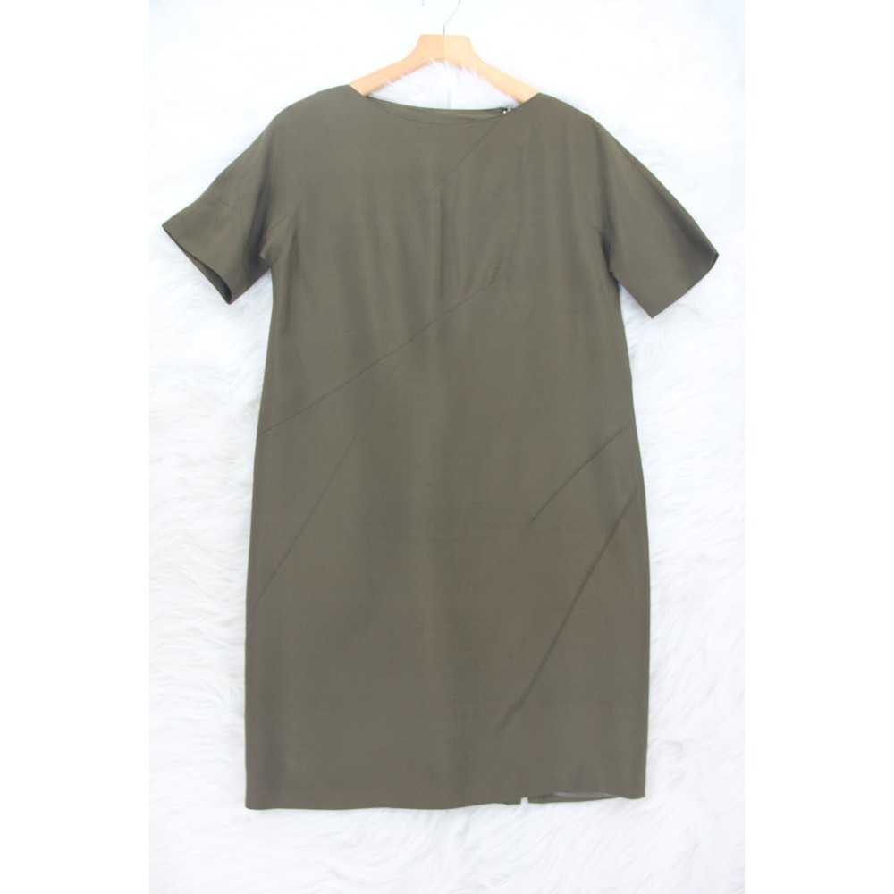 Tom and Linda Platt Linen Silk Knee Length Classic Green Dress Sz 10 Minimalist